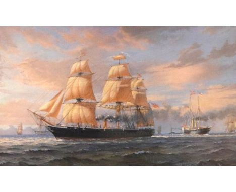 Seven assorted maritime and other prints to include: the cutter yacht  'Arrow', 'HMS Warrior' escorting the Royal Yacht Victo