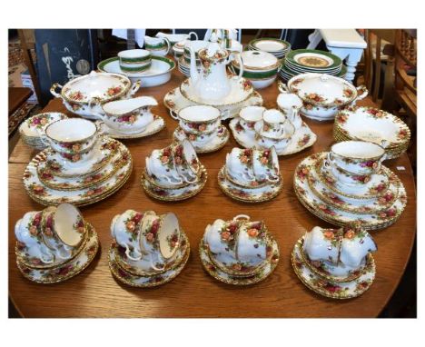 Extensive Royal Albert Old Country Roses tea, coffee and dinner service to include: a pair of two handled vegetable dishes, s