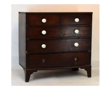Early 19th Century mahogany chest of drawers, the rectangular top with beaded edge over two short and three long cockbeaded d