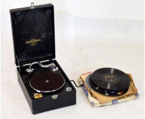 Columbia Grafonola table top turntable record player, together with assorted records   Condition: 