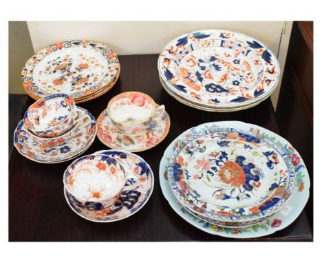 Selection of early to mid 19th Century ironstone china and pottery to include: pair of Mason Patent Ironstone China plates, t