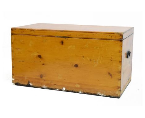 Stained pine cabin trunk of rectangular design with hinged cover, circa 1900   Condition: 
