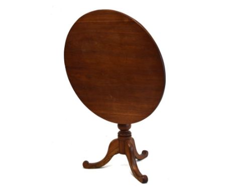 19th Century mahogany snap top tripod occasional table, the circular top on turned stem   Condition: 