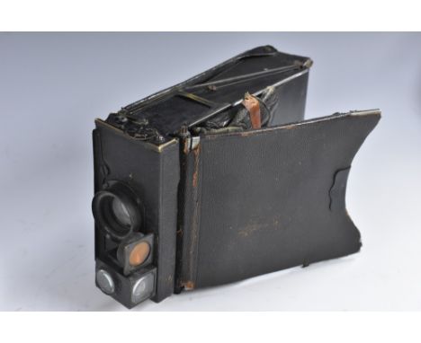 Photography - a rare Adams & Co. Natti folding plate camera, takes 8 3¼" x 4¼" plates, Zeiss patent lens. c.1912; assorted pl