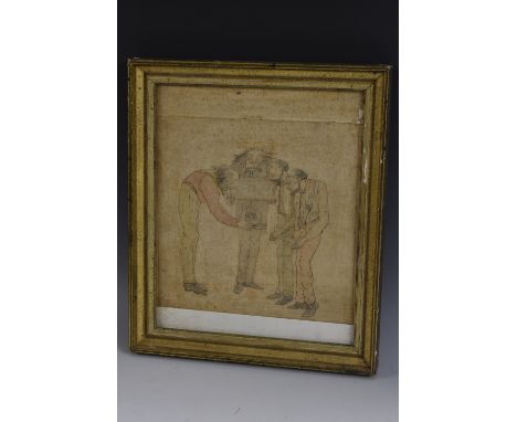French School (late 19th century)Scientific Conversation Piece, The Meeting of Mindspen, ink and wash on silk, 28cm x 25cm, i
