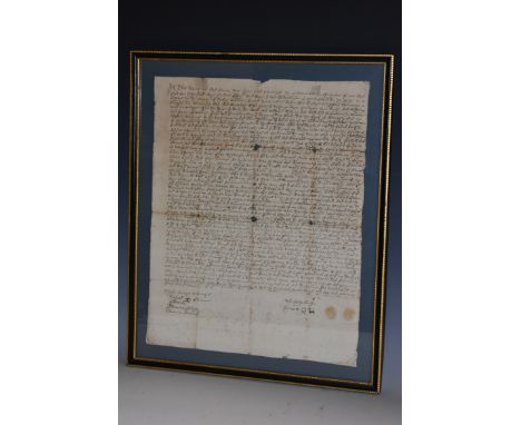 Local Interest - a 17th century manuscript will of Ralph Hodgkinson of Ashover, Derbyshire, yeoman, ink MS on paper 38 x 30cm