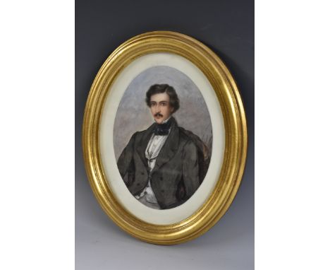 English School (19th century)Portrait of a Gentlemanwatercolour, oval, 19.5cm x 15cmInscribed to verso Watercolour Portrait o