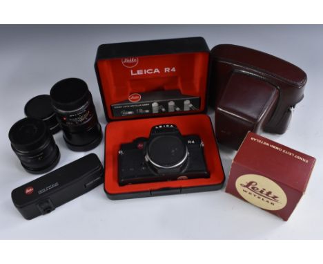 Photography - A Leica R4 35mm SLR  camera, boxed; A Leica R3 35mm SLR camera, Leica leather case; A Leizt Summicron-R f2 35mm