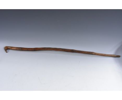 Folk Art - a 19th century fruitwood walking stick, carved overall with a verse and dated 1841, 92cm long