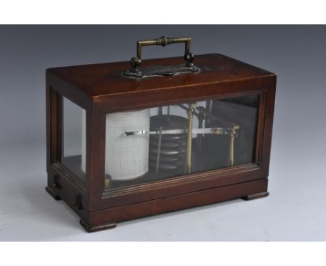 A late Victorian/Edwardian mahogany barograph, by G Lee & Son, The Hard, Portsmouth, of small proportions, brass carrying han