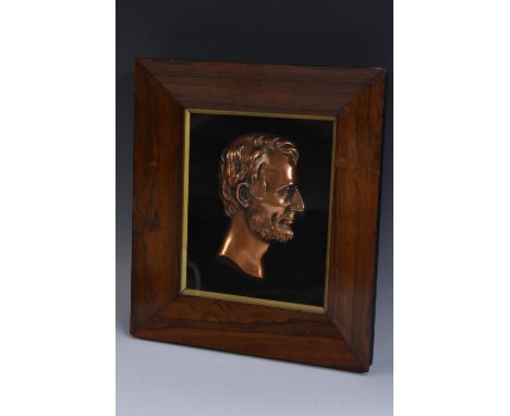 A 19th century American cast copper portrait plaque, of Abraham Lincoln (1809 - 1865), bust-length and in profile, 17cm x 11c