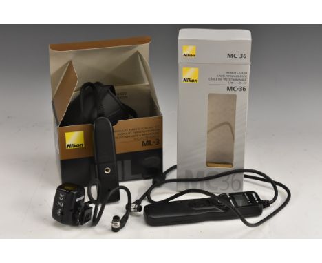 Photographic Equipment - A Nikon remote cord MC-36 timer; A Nikon ML-3 remote trigger, manuals, boxed. (2)