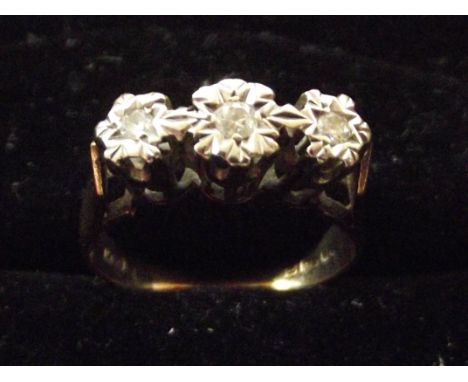 9ct gold ring set with 3 white stones Size k.5