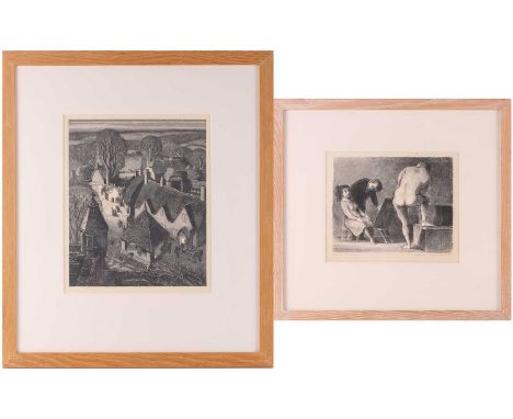 Robin Tanner (1904-1988), 'Wiltshire Village,' etching, 32.5 cm x 16.5 cm with margins, together with Edward Ardizzone (1900-