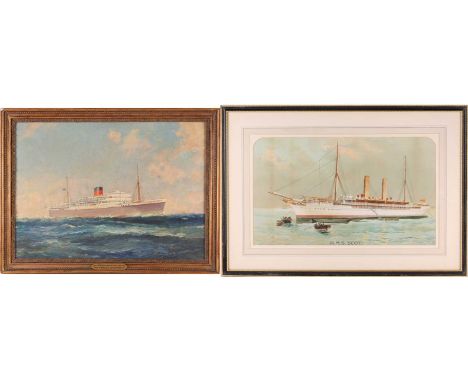 Frank H Mason (1876-1975), 'R.M.S. Pretoria Castle' ,with applied mount label, '28,705 gross tons, (Built at Belfast by Harla