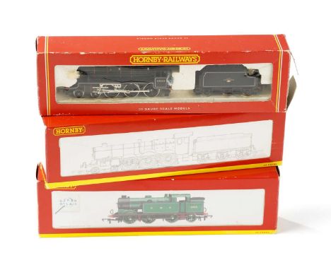 Three boxed Hornby Railways locomotives, comprising R2214B GNR 0-6-2T Locomotive '1730', R 2232 GWR 4-6-0 Castle Class '4097 