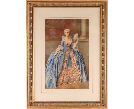 Albert Henry Collings (1868-1947), a full-length portrait of a lady, watercolour, signed to lower right corner, 59 cm x 37 cm