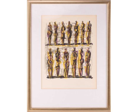 Sir Henry Moore (1898-1986), 'Thirteen Standing Figures', original lithograph 1958, polished by George Rainbird Ltd, London, 