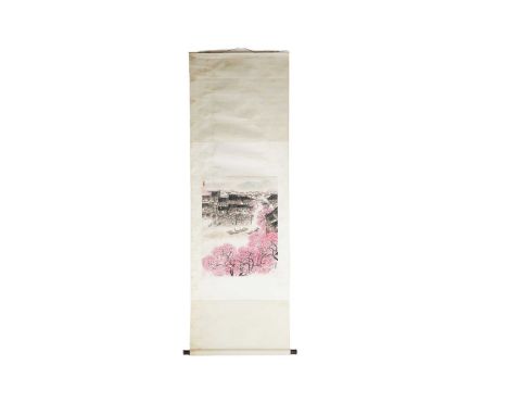 A Chinese hanging scroll, New Year - Suzhou water town, signed Wen Zhi and dated 1964, watercolour on paper, with silk border