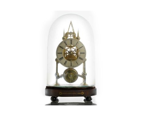 A 19th century single fusee gothic skeleton clock, the silvered chapter ring with Roman numerals, inscribed London, the six p