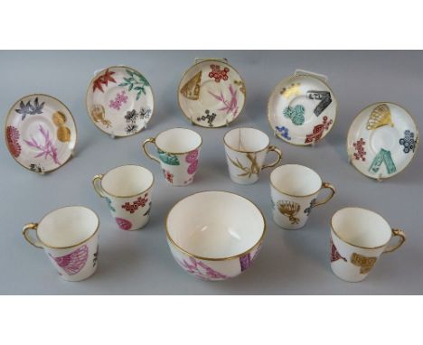 A Victorian Royal Worcester part coffee set, in the Japanese style pattern B43, comprising six cups, five saucers and sugar b