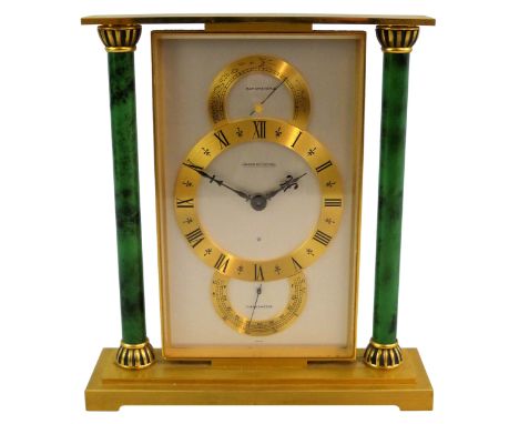 Jaeger LeCoultre - a weather station mantle clock, circa 1965, reference 535, the rectangular silvered dial with gilt chapter