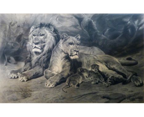 After Rosa Bonheur, (1822 - 1899), The Lions at Home, engraving, signed in pencil R. Bonheur and T.L. Atkinson, 54 x 87cm, gi