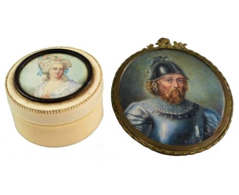 An oval miniature on ivory, head and shoulders portrait of a 17th century continental soldier, indistinctly signed V.L.Spring