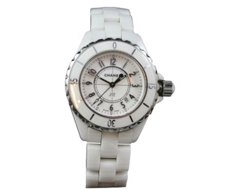 Chanel J12,  a lady's white ceramic quartz wristwatch, circa 2006, model H0968, serial number DD31087,quartz movement,  white