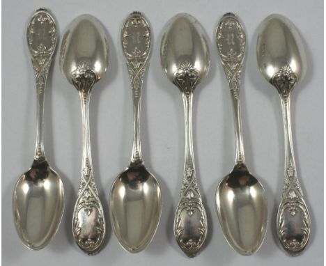 A Victorian silver set of six untraced pattern tea spoons, by Francis Higgins, London 1866, initialled R, weight 6 oz.