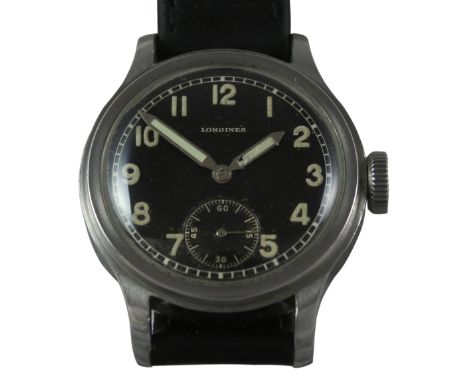 Longines - a World War II German army service manual wind gentleman's stainless steel wristwatch, circa 1942, model number 15