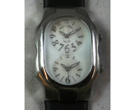 Philip Stein - a stainless steel Teslar dual time zone quartz wristwatch, circa 2005, serial number 1TF002163, the larger mot