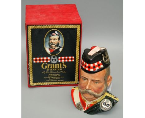 A royal Doulton William Grant character jug, sealed and containing Grant's 25 year old Scotch Whiskey. In presentation case