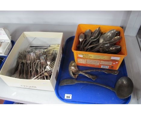 A Decorative American Ladle, with shaped bowl, initialled, stamped "Sterling"; together with a set of four teaspoons, stamped