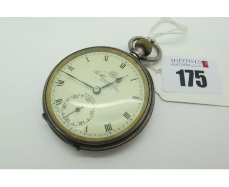An Openface Pocketwatch, the signed dial with Roman numerals and seconds subsidiary dial, within engine turned case and vacan
