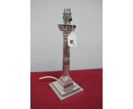 A Plated Column Lamp Base, overall height 33cm (base weighted) - electrically untested.