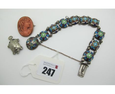 A Russian Enamel Bracelet, composed of domed panel links highlighted in colours, to snap clasp, stamped "84" and maker's mark