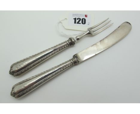 A Hallmarked Silver Handled Knife and Fork, (marks rubbed) knife 17.2cm long. (2)