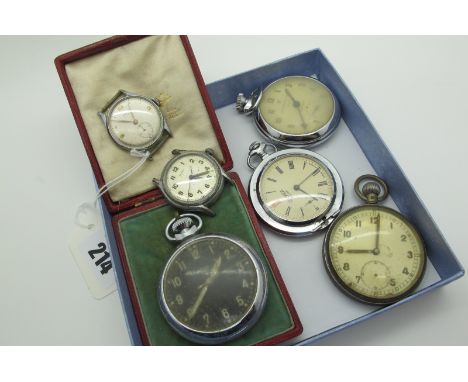 MonReve and Royce Gent's Wristwatch Heads, (no straps); a military openface pocketwatch, the case back stamped "GS/TP XX P694