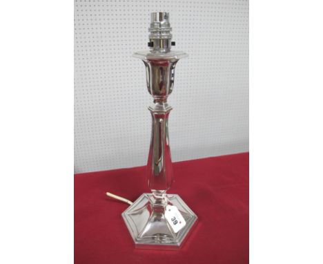 A Plated Lamp Base, of tapering design, on hexagonal base, overall height 36cm (base weighted) - electrically untested.