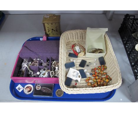 A Small Selection of Costume Jewellery, including bead necklaces, slip on earrings, pendants on chains etc, three ladies wris