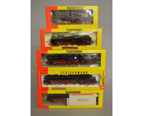 HO gauge, Five Fleischmann Steam locomotives, 4122, 4139, 4154, 4160 and 4170.  Boxed but have been on display, viewing recom