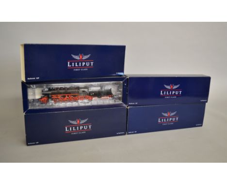 HO gauge, Liliput by Bachmann, four locomotives: L104020 4-6-2 Baden blue 'IVh 1000'; L104201 2-10-0 DB black '42 2339'; L105