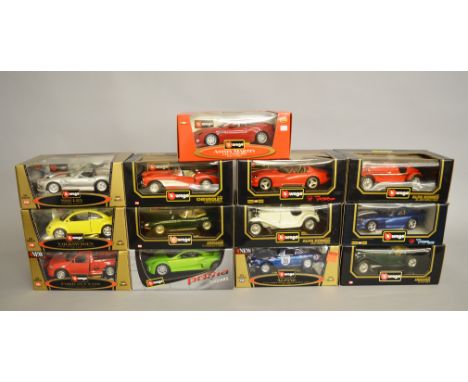 13 x Bburago diecast model cars, mostly 1:18 scale, including: 3030; 34063; 3024; 3301; etc. Boxed, mostly appear VG. 