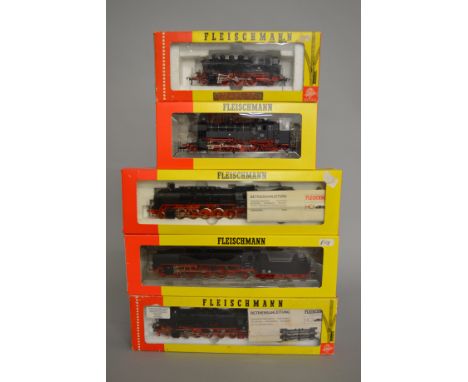 HO gauge, Five Fleischmann Steam locomotives, 4064, 4105, 4174, 4177 and 984065.  Boxed but have been on display, viewing rec