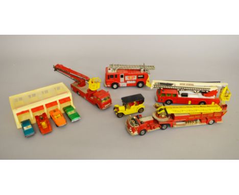 A small quantity of unboxed diecast models including  Fire Engine models by Corgi and Dinky, a Matchbox Model of Yesteryear a