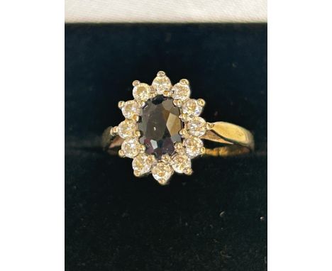 9ct Gold ring set with sapphires & cz stones Size K 2g 