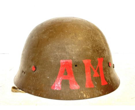 WWII Imperial Japanese Army Helmet with original RED paint markings AM. Obtained from Okinawa, this was a captured Japanese s