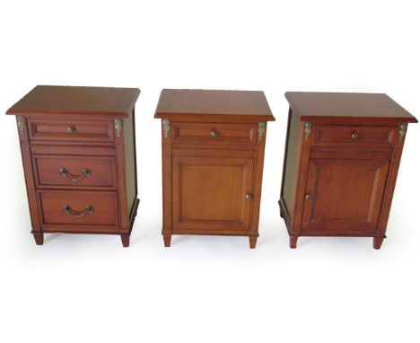 And So To Bed: Three Louis XV Style Hardwood Bedside Cabinets, modern, comprising a pair of cabinets with single drawers and 