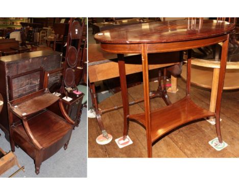 ^ A 19th century walnut chess top tripod table; an Edwardian mahogany oval occasional table; two folding towel rails; a late 